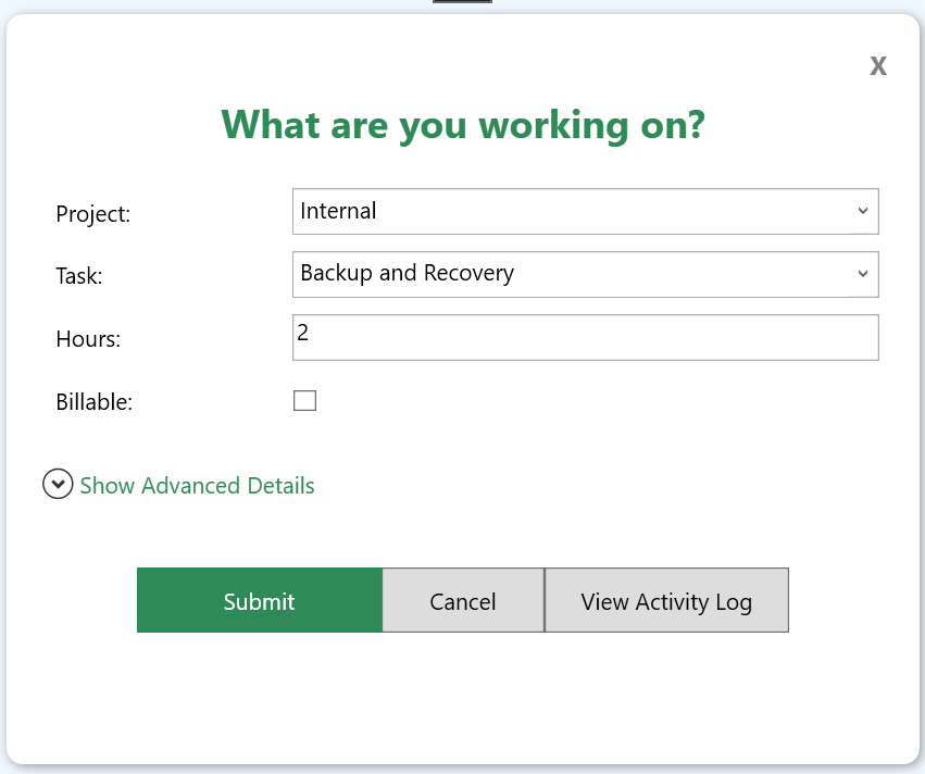 Desktop Timesheet Application